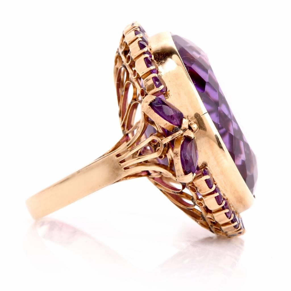 Women's Retro 51.65 Carat Amethyst Yellow Gold Cocktail Cluster Ring