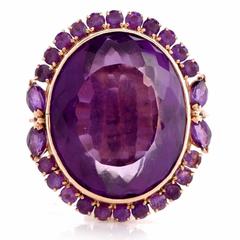 Retro 51.65 Carat Amethyst Yellow Gold Cocktail Cluster Ring