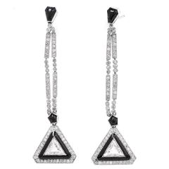 Geometric Onyx Diamond Platinum Drop Pendant Earrings