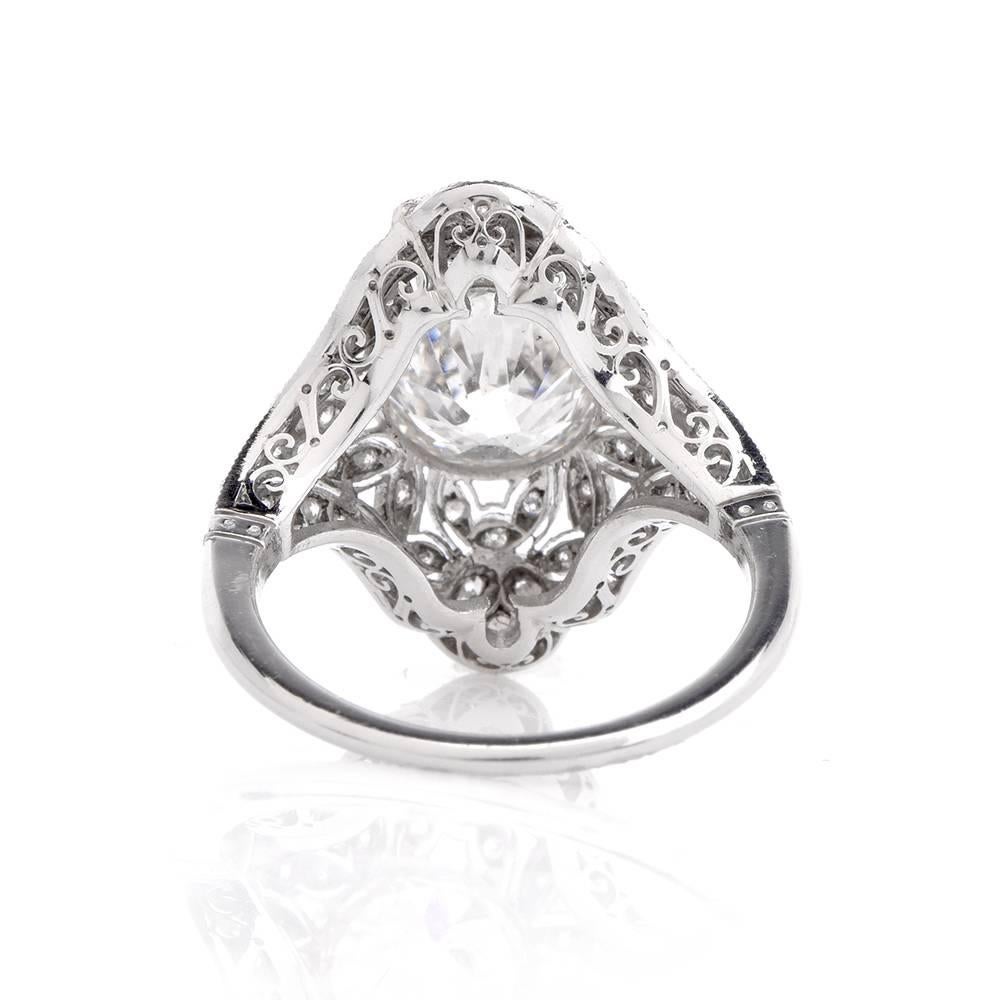 Antique 2.25 Carat Diamond Platinum Filigree Engagement Cocktail Ring In Excellent Condition In Miami, FL