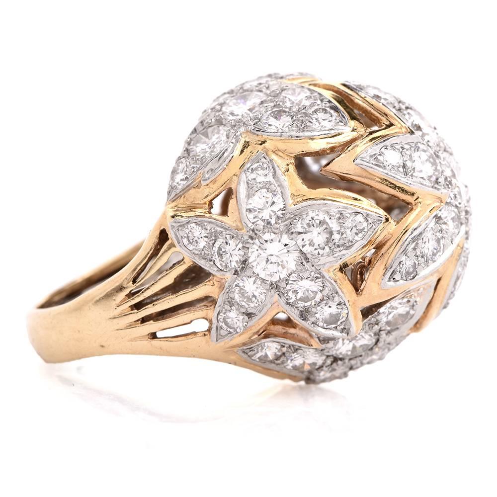 1970s Diamond Gold Disco Ball Cocktail Ring In Excellent Condition In Miami, FL
