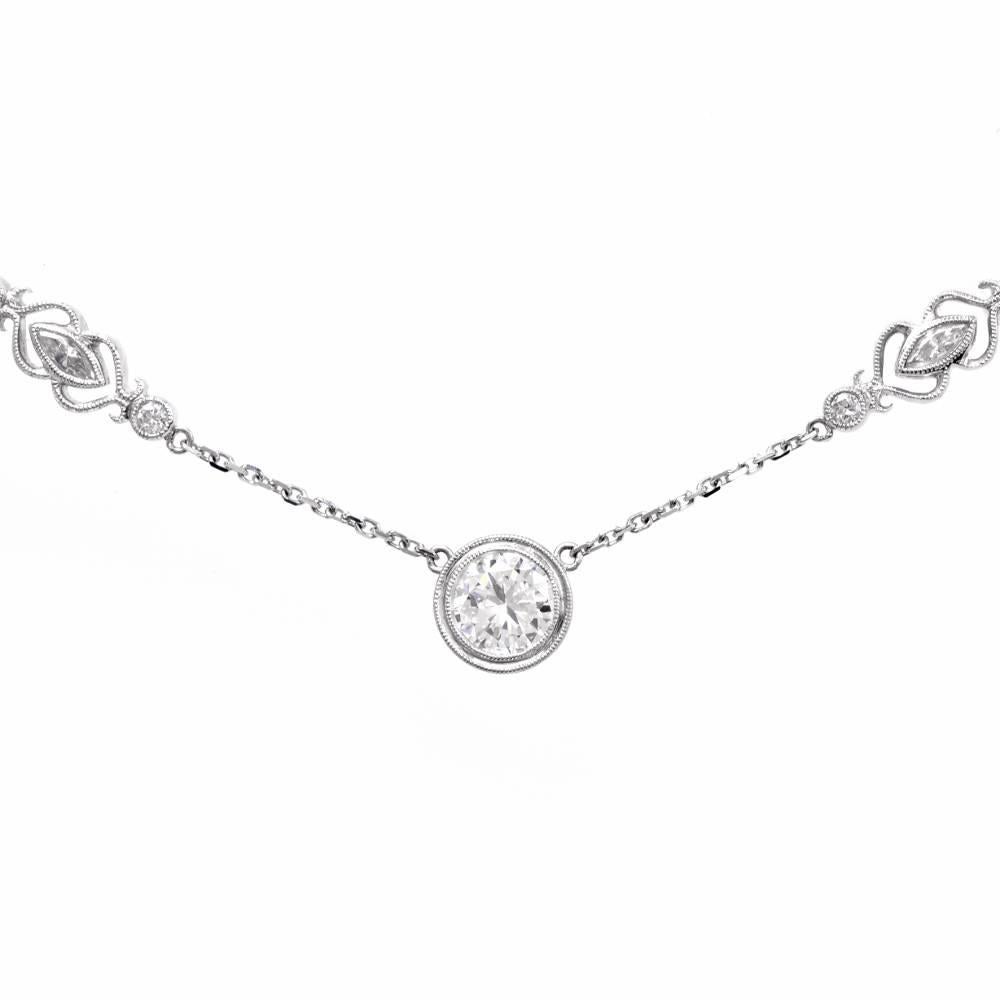 Art Deco Sparkling 3.20 Carat Diamonds by the Yard Gold Necklace