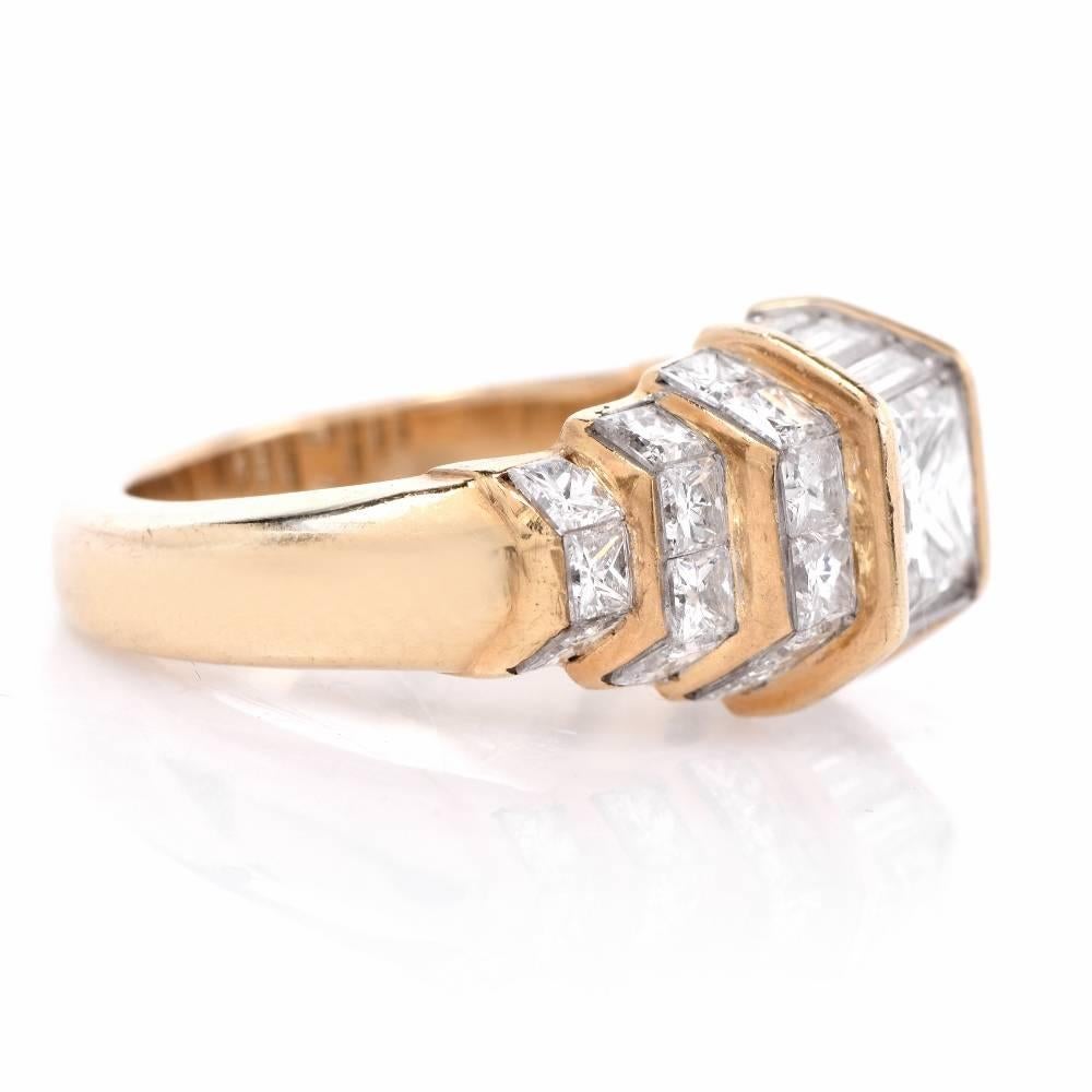 Baguette Cut 1.04 Carat GIA Certified Princess Diamond Gold Engagement Ring