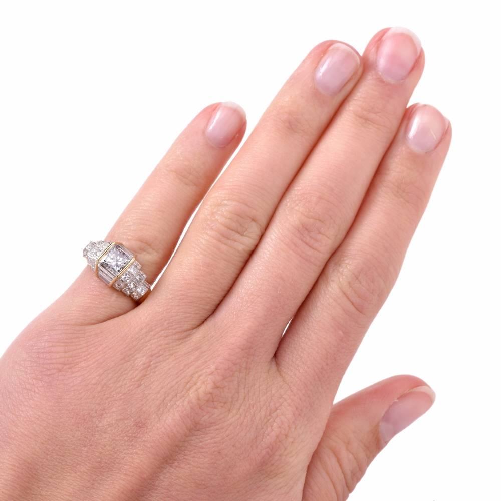 1.04 Carat GIA Certified Princess Diamond Gold Engagement Ring 3