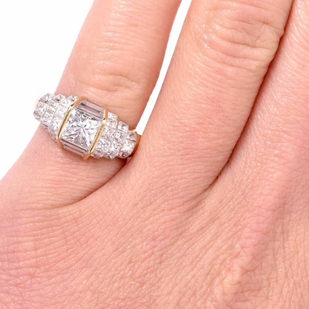 Women's 1.04 Carat GIA Certified Princess Diamond Gold Engagement Ring