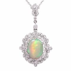 Opal Diamond Gold Pendant Necklace