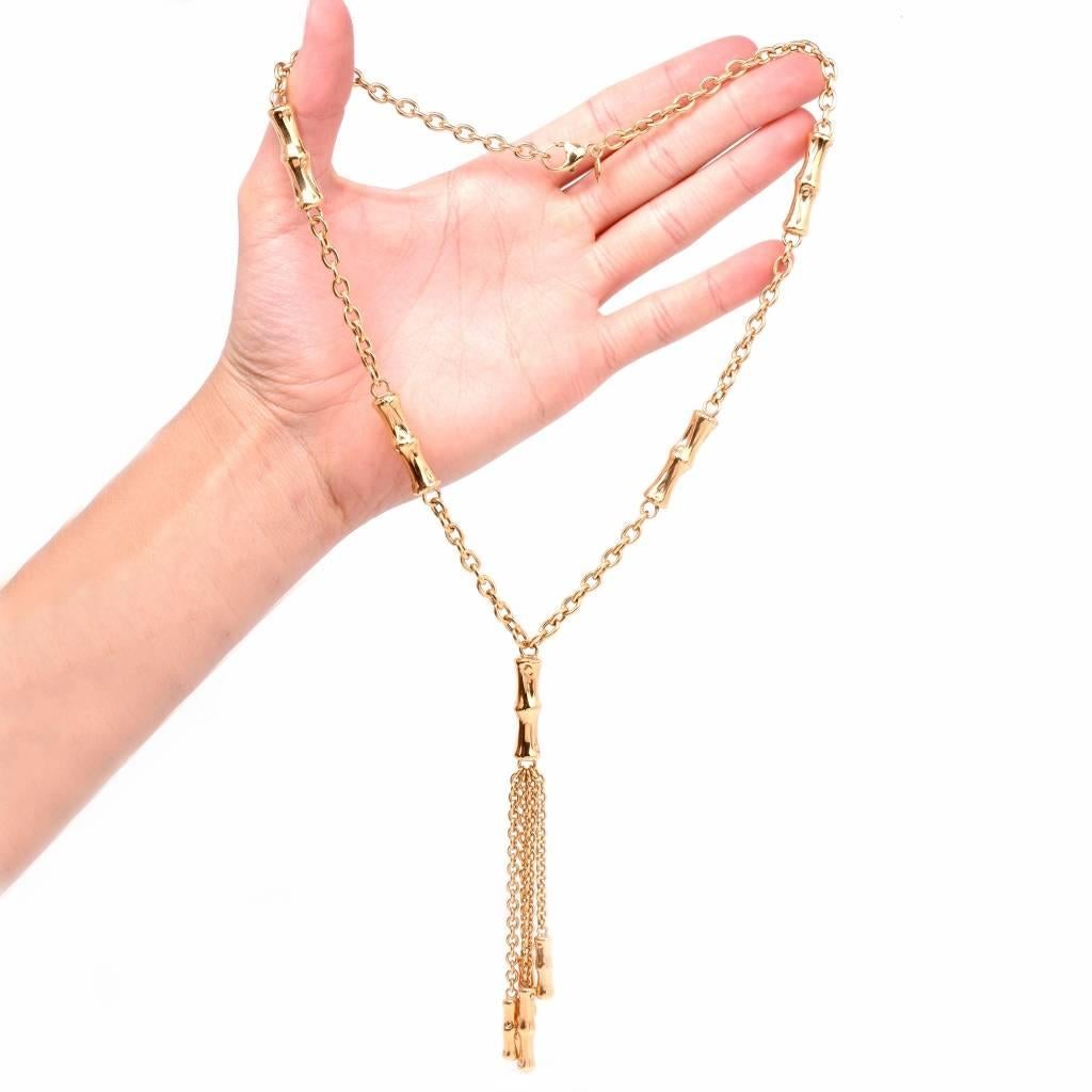Women's Italian Bamboo Tassel Yellow Gold Necklace Signed Il Gioiello