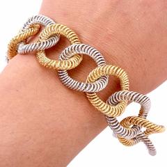 Fancy Oval Link Twisted Wire Two Color Gold Bracelet