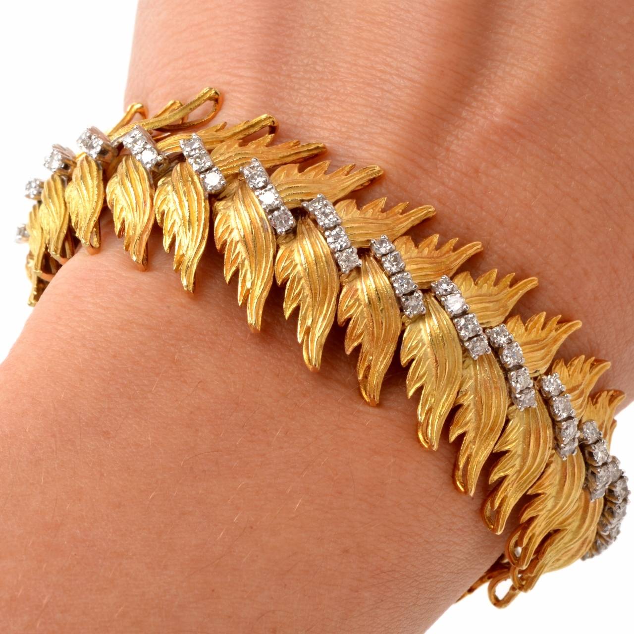 Artisan Sparkling Diamond Textured Gold Wide Bracelet