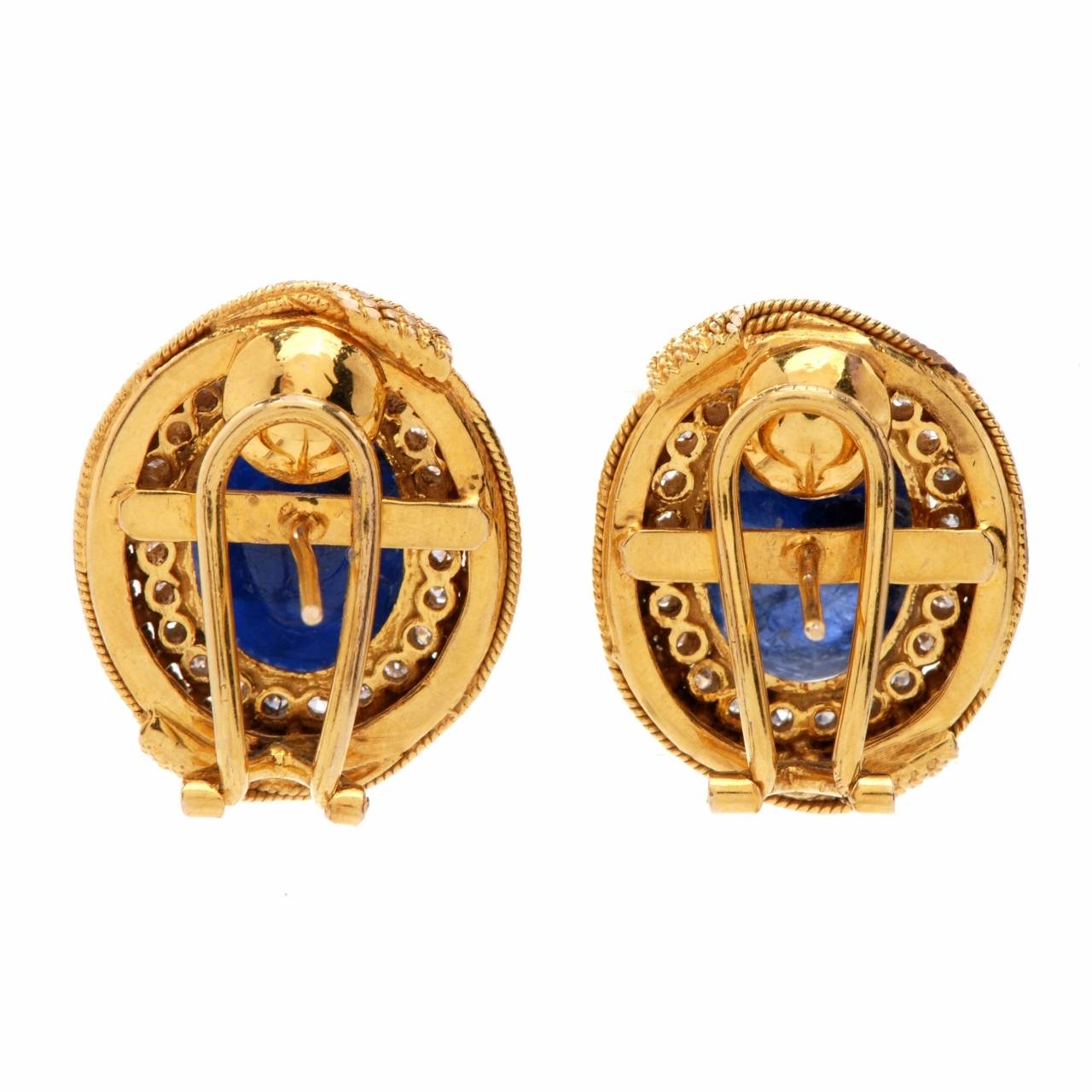 Women's Sapphire Cabochon Diamond Gold Earrings