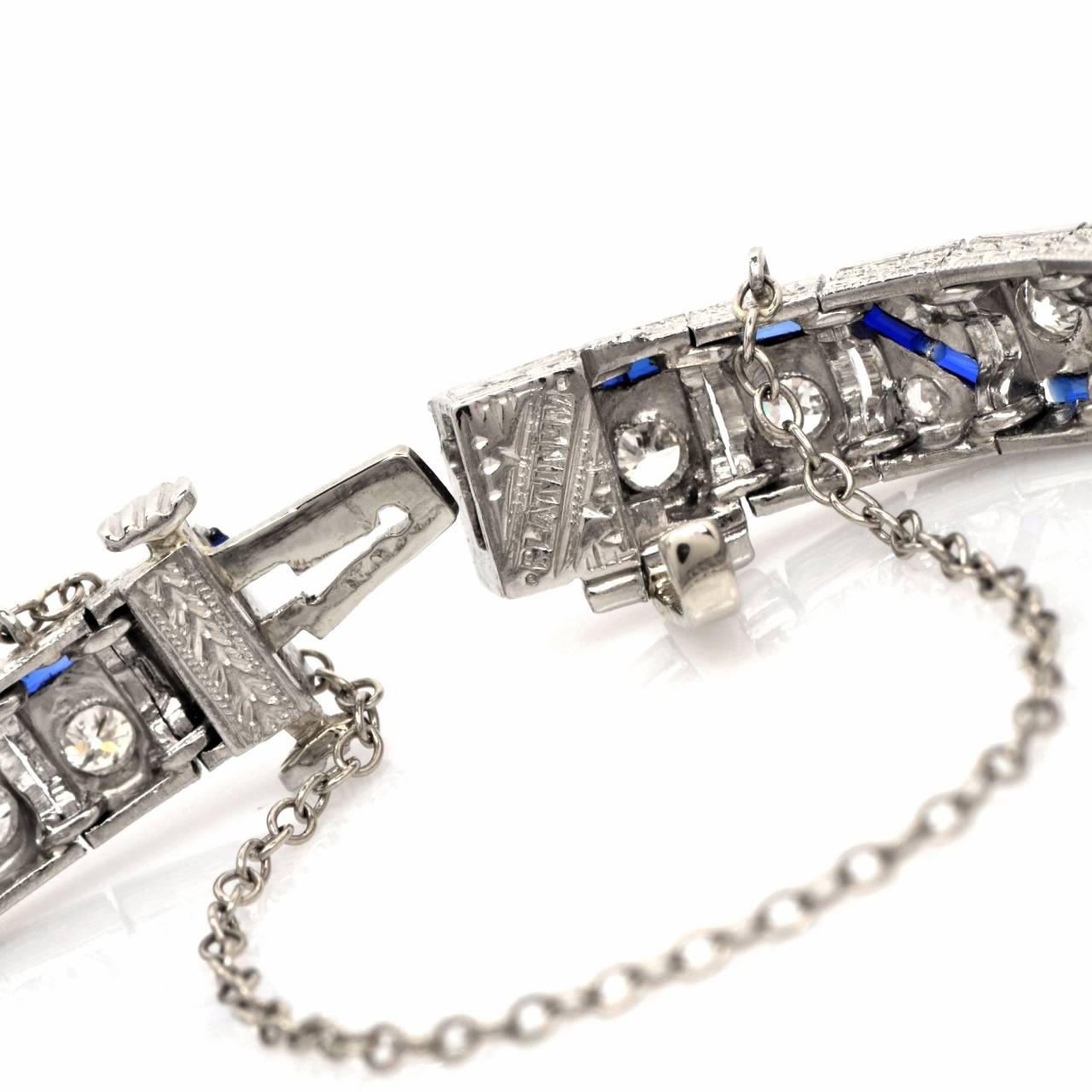 Art Deco Sapphire Diamond Platinum Line Bracelet 1