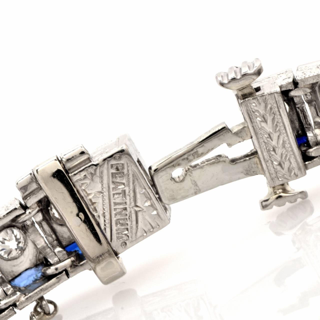 Art Deco Sapphire Diamond Platinum Line Bracelet 2