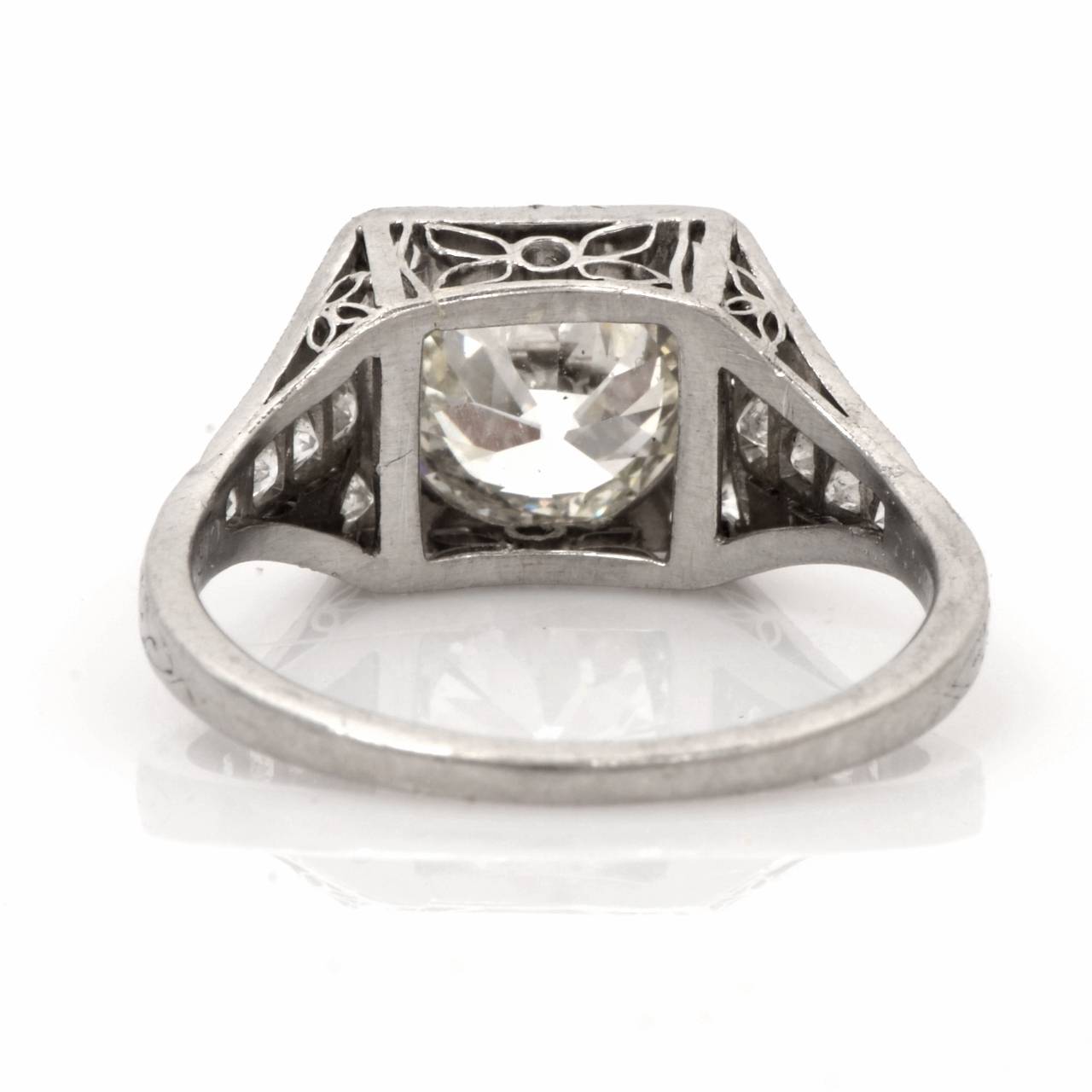 1.84 Carat European Old Mine Cut Diamond Platinum Engagement Ring 1