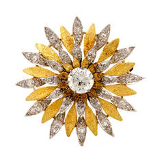 Diamond Two-Tone Gold Sunburst Brooch