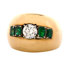 Vintage Emerald Diamond Gold Cocktail Dome Ring