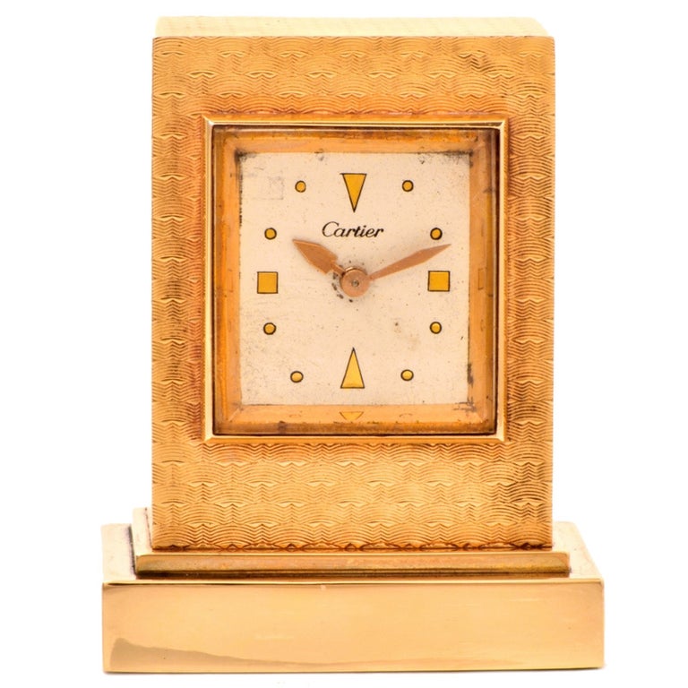 Cartier Vintage 14 Karat Gold Eight Day Accessory Desk Clock For Sale