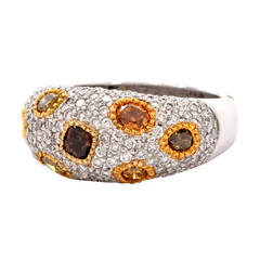 Natural  Fancy Cluster Diamond Gold Dome Ring