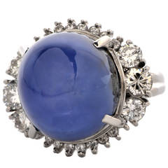 Vintage Natural No Heat Star Sapphire Diamond Platinum Cocktail Ring