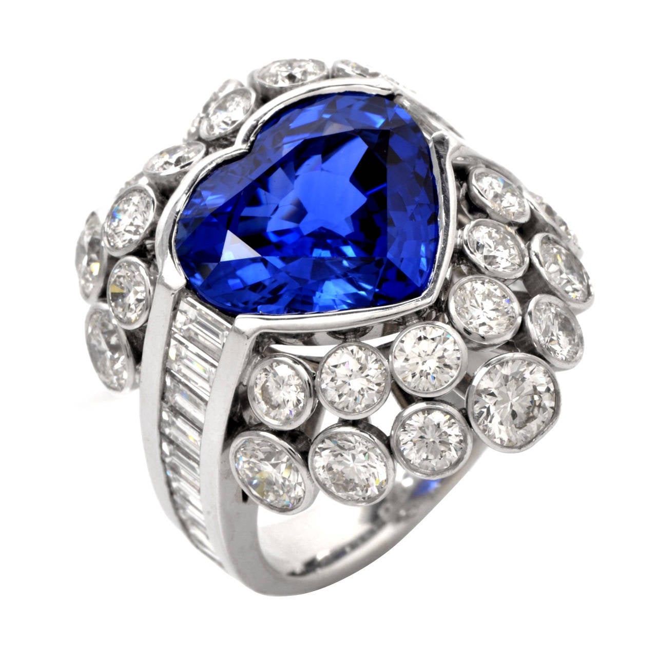 Heart Shaped Blue Sapphire GIA Certified Diamond Gold Cocktail Ring