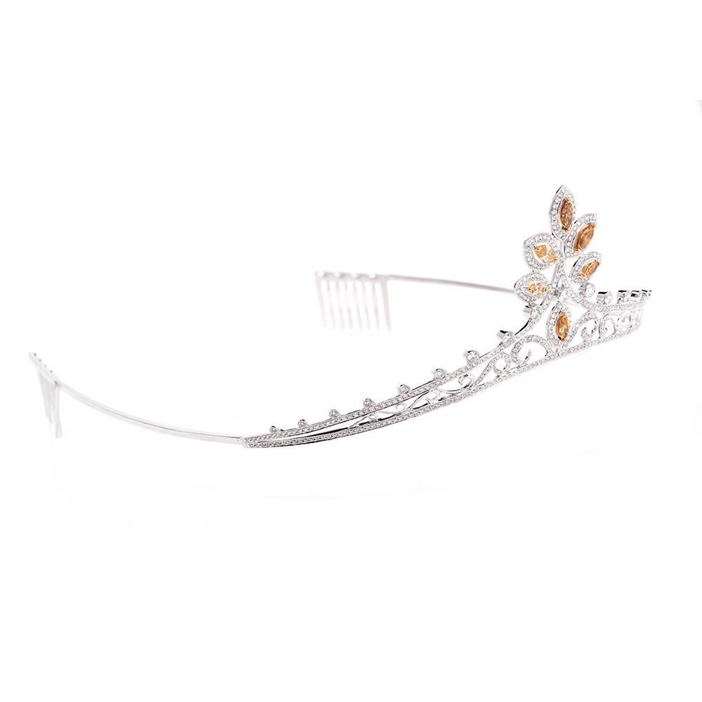 GIA Certified Natural Fancy Diamond Gold Tiara In Excellent Condition In Miami, FL