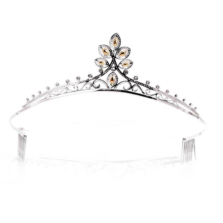 GIA Certified Natural Fancy Diamond Gold Tiara For Sale at 1stdibs