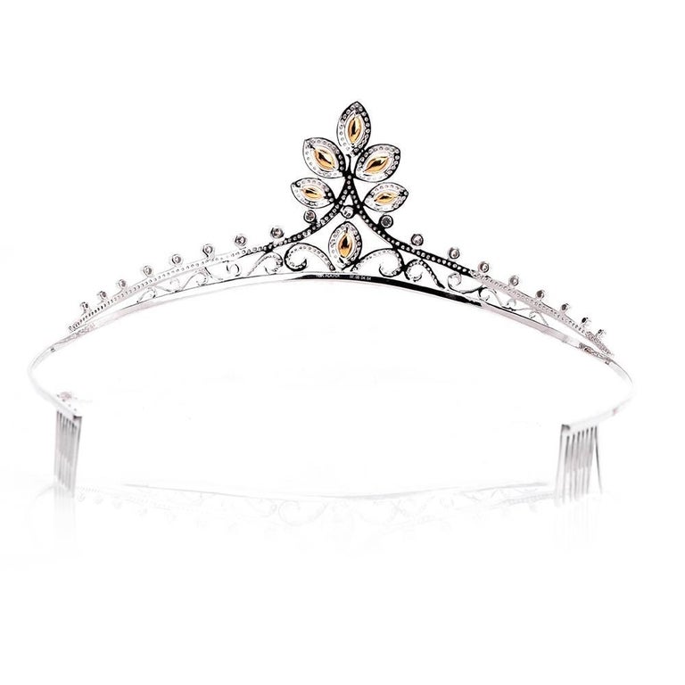 GIA Certified Natural Fancy Diamond Gold Tiara For Sale at 1stDibs