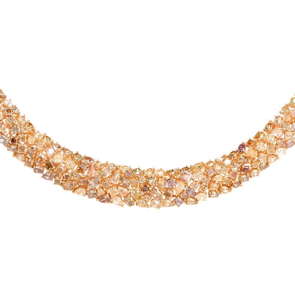 Art Deco Exceptional Natural Multi-Color Fancy Diamond Gold Cluster Necklace