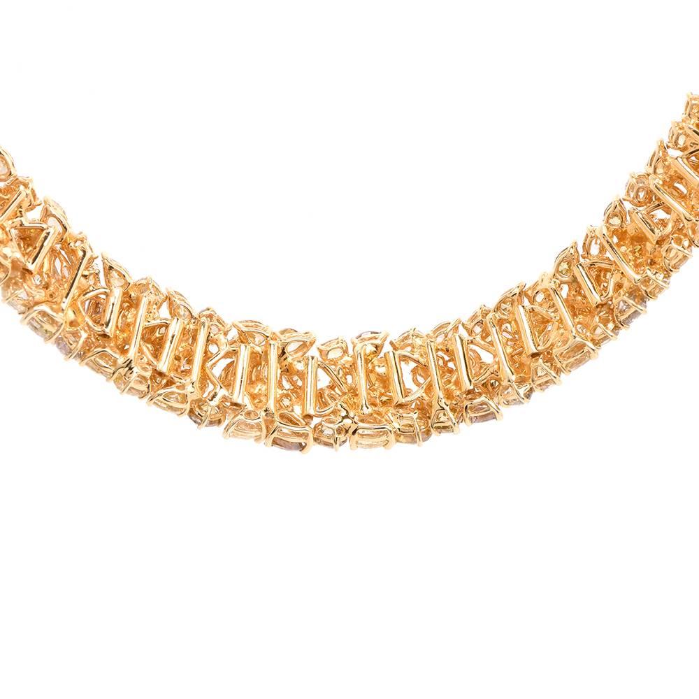 Exceptional Natural Multi-Color Fancy Diamond Gold Cluster Necklace In Excellent Condition In Miami, FL