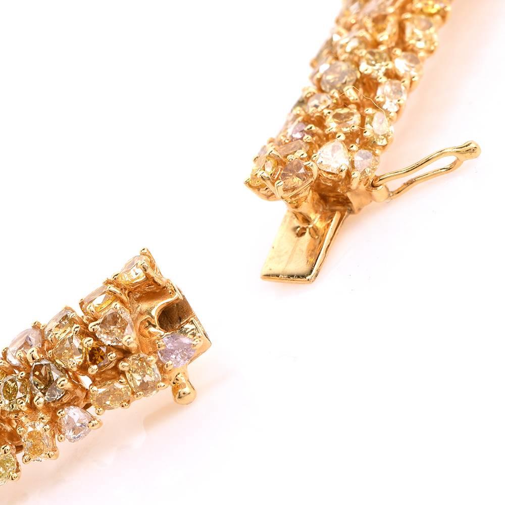 Women's Exceptional Natural Multi-Color Fancy Diamond Gold Cluster Necklace