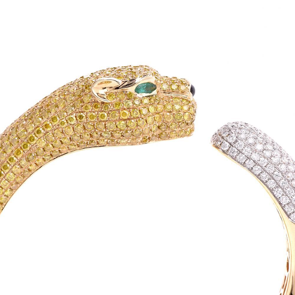 Natural Fancy Intense Yellow Diamond Panthere Cuff Gold Bangle Bracelet 1
