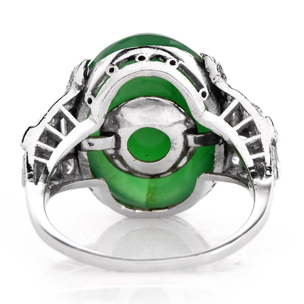 GIA Certified Art Deco 10.22 Carat Jade Cabochon Diamond Platinum Ring 2