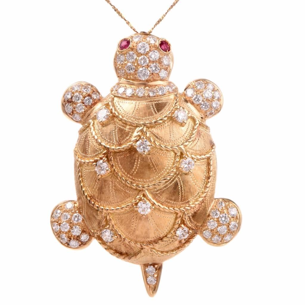 Diamond Turtle Gold Brooch Pin and Pendant 1