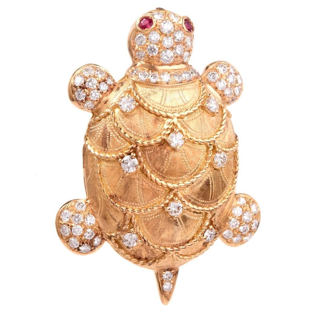 Women's Diamond Turtle Gold Brooch Pin and Pendant