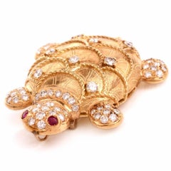 Diamond Turtle Gold Brooch Pin and Pendant