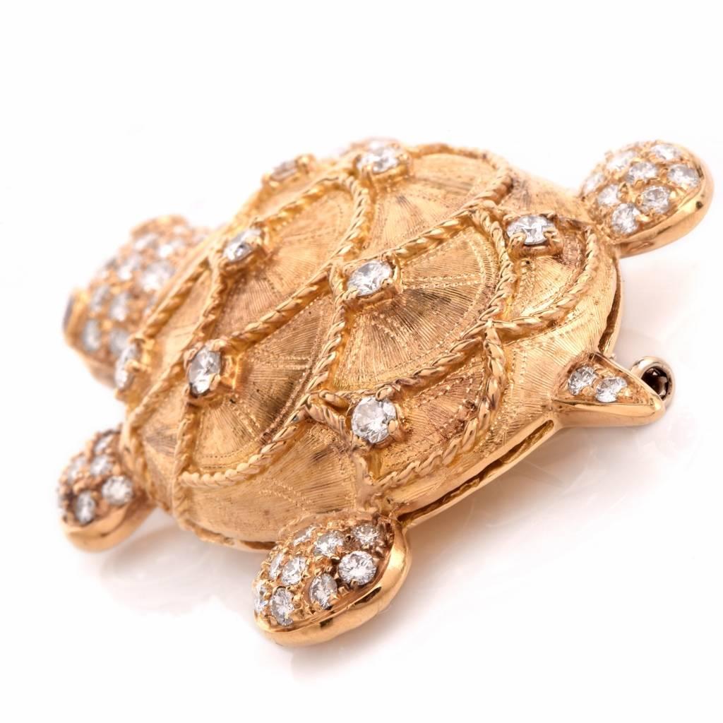 Diamond Turtle Gold Brooch Pin and Pendant 2