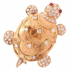 Diamond Turtle Gold Brooch Pin and Pendant