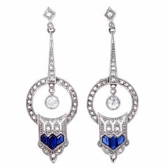 Geometric Diamond Sapphire Pendant Earrings