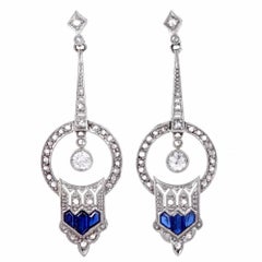 Geometric Diamond Sapphire Pendant Earrings 5