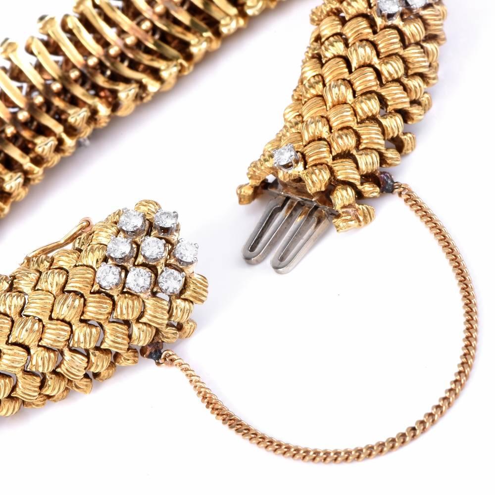 Flexibles Vintage-Armband aus gewebtem Gold mit Diamanten Damen im Angebot