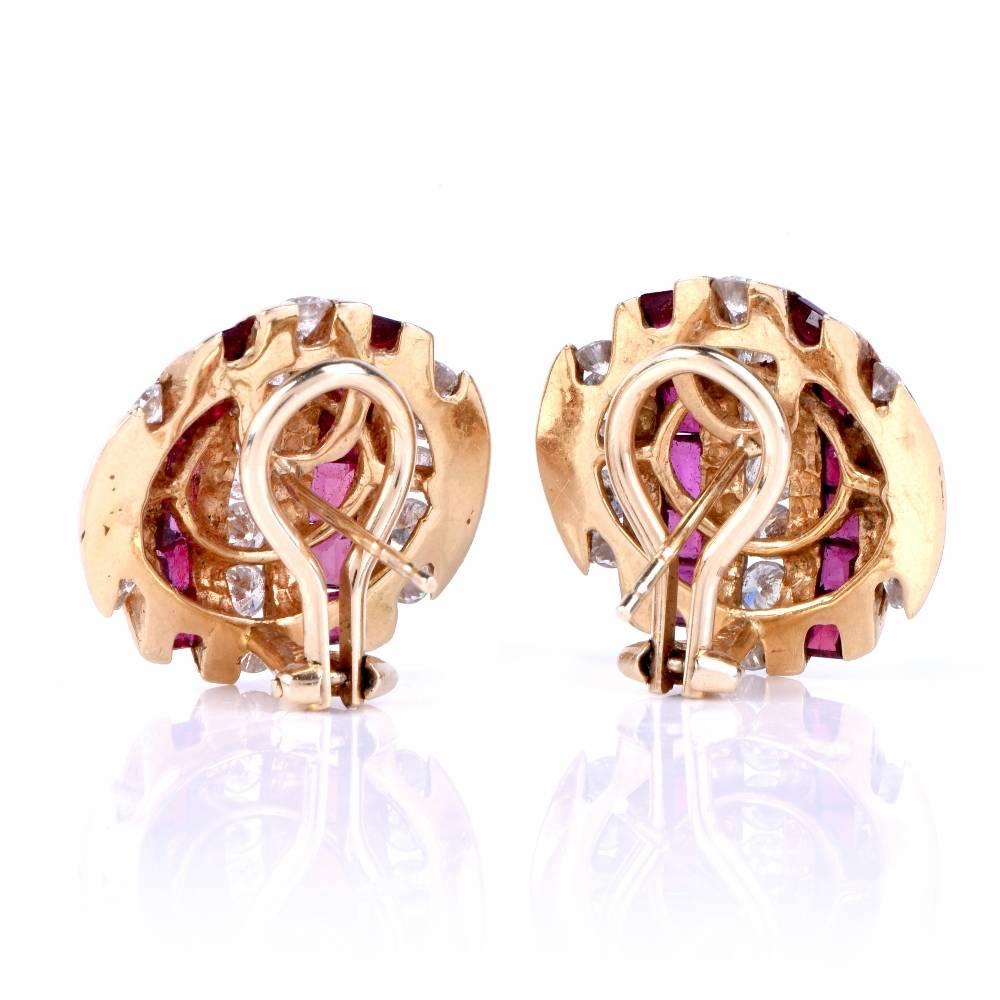 Women's Ruby and Diamond Yellow Gold Clip-Back Stud Earrings