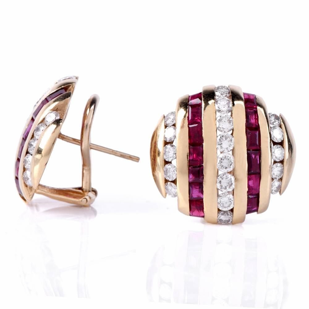 Ruby and Diamond Yellow Gold Clip-Back Stud Earrings 1