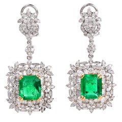 Emerald Diamond Dangle Drop Earrings 7