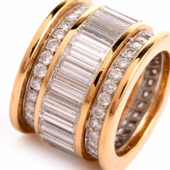 Wide Round Baguette Diamond Wide Eternity Band Ring