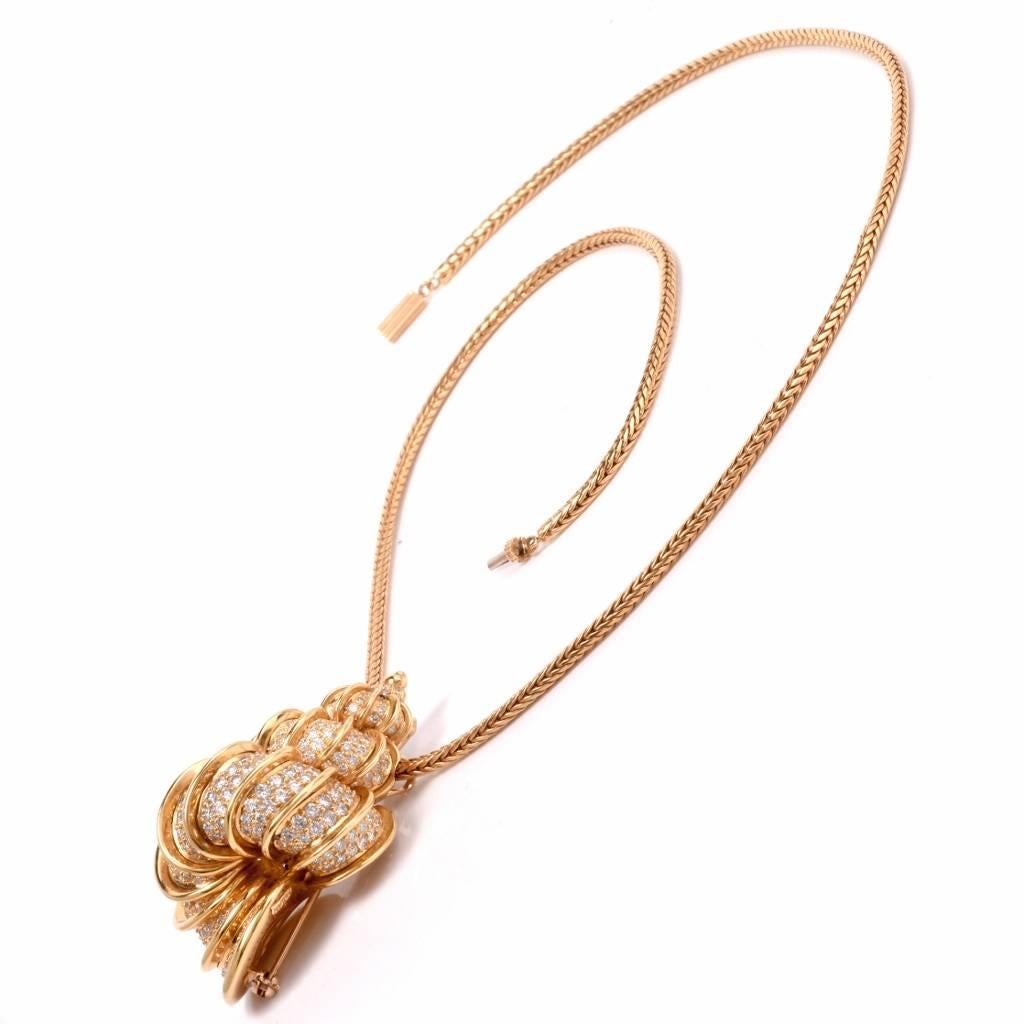 Women's Kurt Wayne Diamond Gold Shell Brooch Pin and Necklace