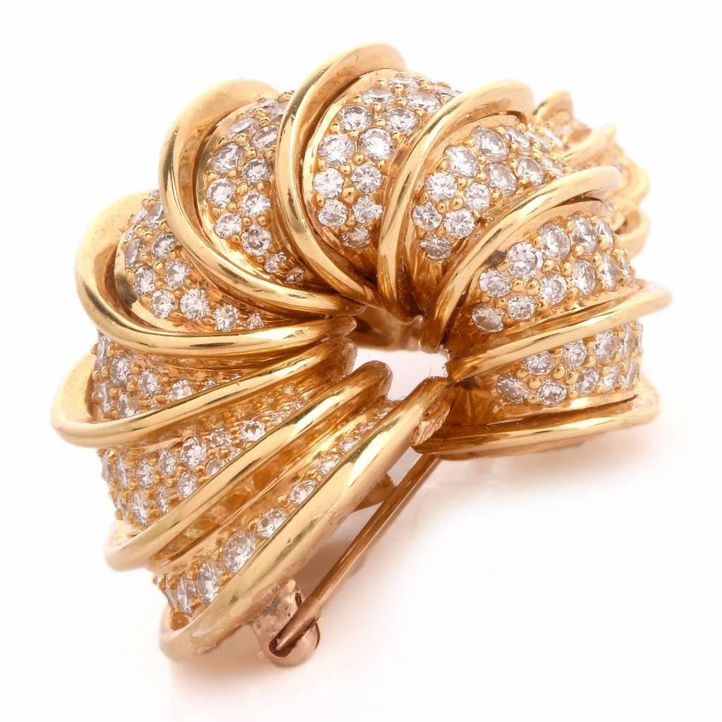 Kurt Wayne Diamond Gold Shell Brooch Pin and Necklace 2