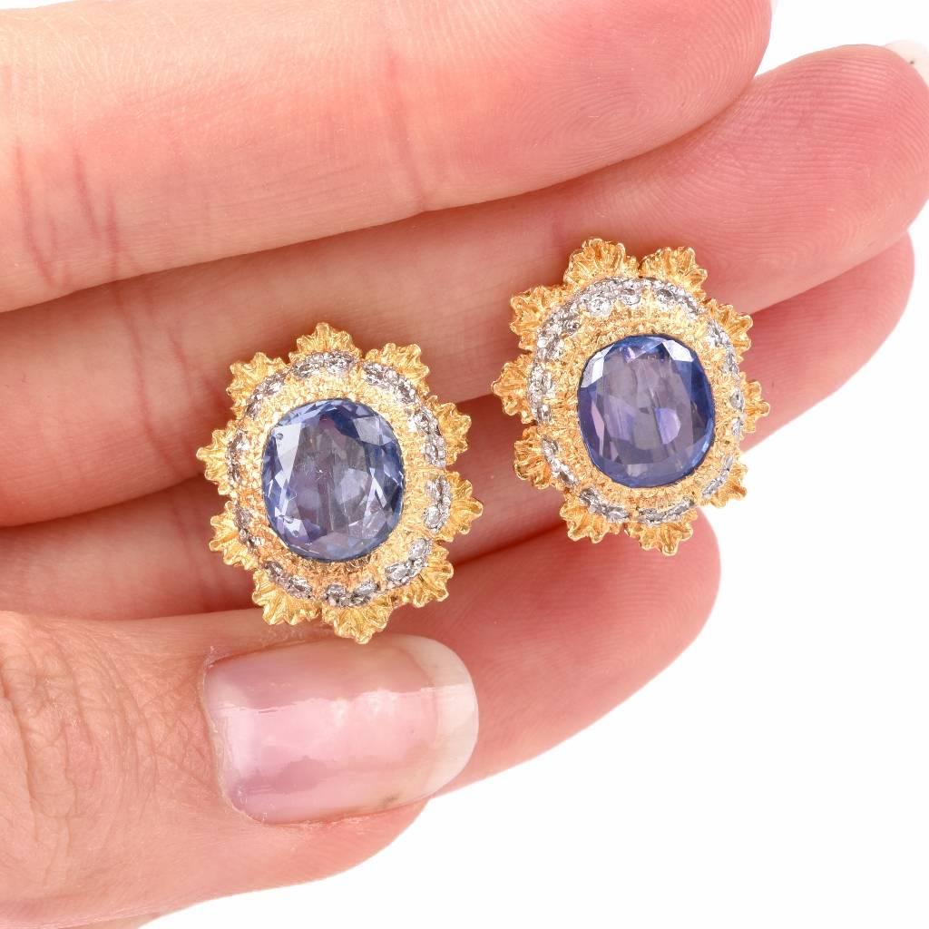 M. Buccellati Blue Sapphire Clip-Back Gold Earrings In Excellent Condition In Miami, FL