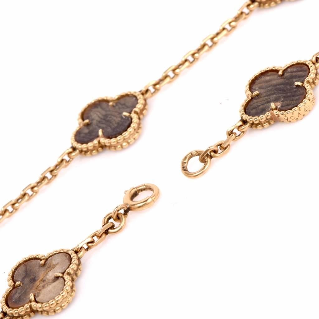 Women's Vintage Van Cleef & Arpels Alhambra Clove Brown Stone Gold VCA Necklace