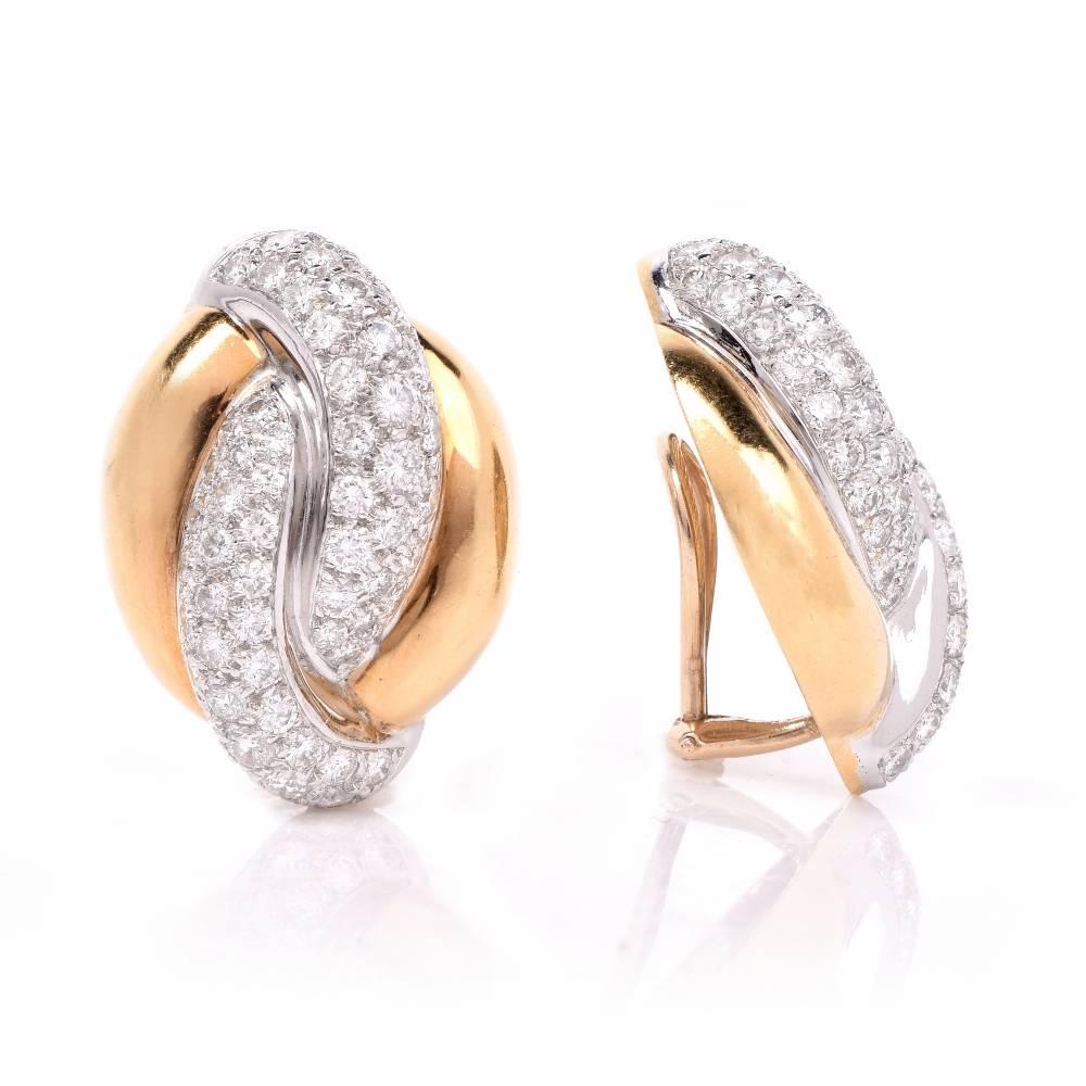 Women's 20th Century Twisted Diamond Hoop Clip-Back Gold Earrings