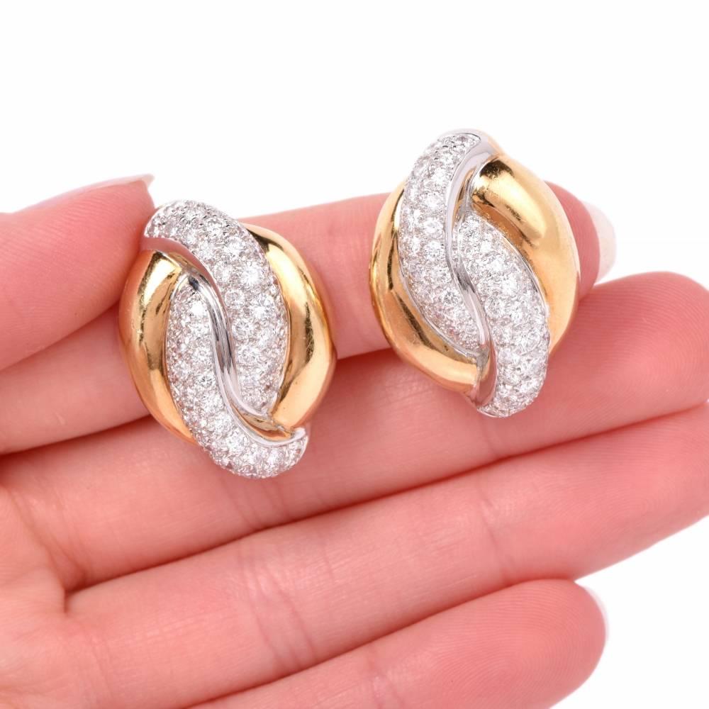 20th Century Twisted Diamond Hoop Clip-Back Gold Earrings 2