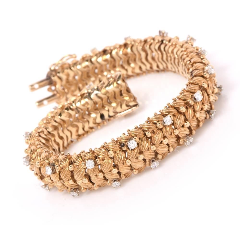 1960s Heavy Woven Gold Diamond Bracelet 1